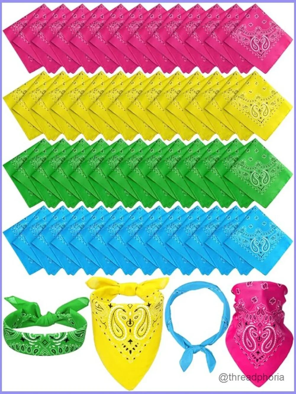 48 Paisley Bandanas Square Scarf Headband for Parade Costume Party